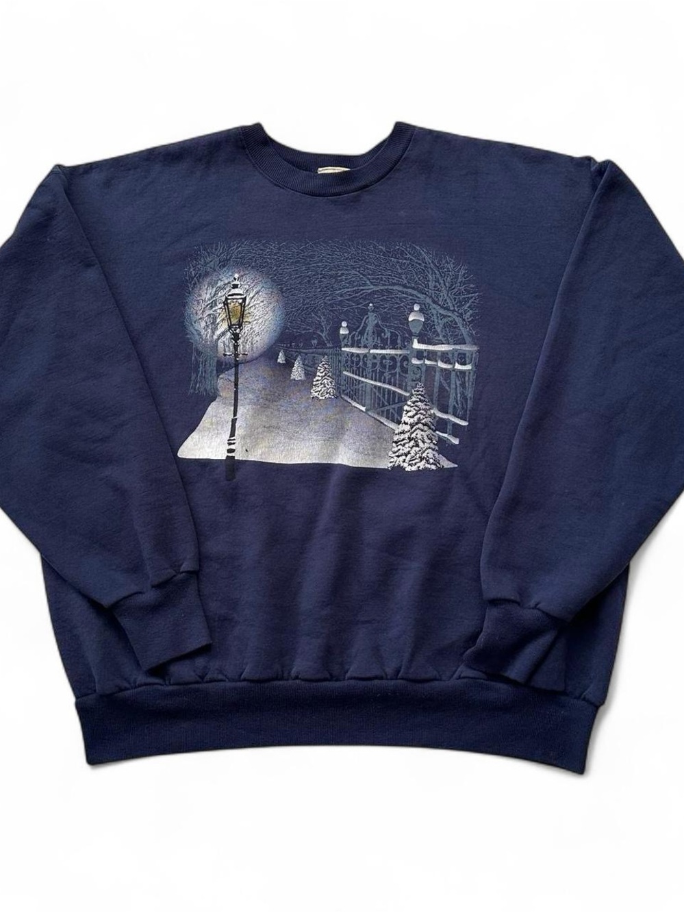 Vintage 1990s Navy Winter Scene Crewneck Sweater XL